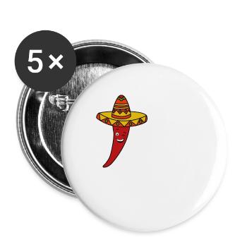 Coustume Chili & Sombrero mexicain - Lot de 5 grands badges (56 mm) - blanc - Devant