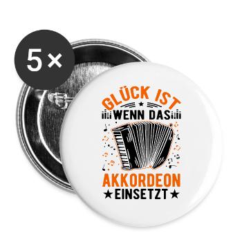 Glück ist Wenn das Akkordeon einsetzt Akkordeonist - Buttons groß 56 mm (5er Pack) - Weiß - Vorne