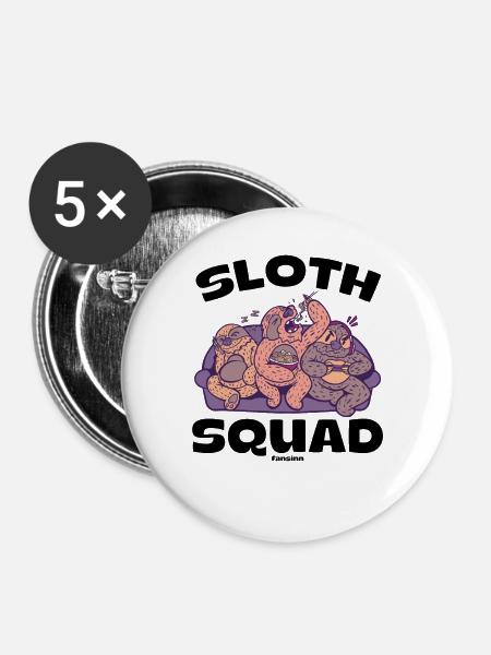 Sloth Squad - Buttons groß 56 mm (5er Pack) - Weiß