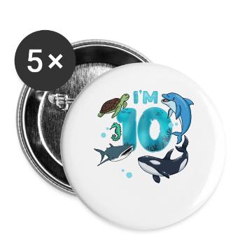 10. Geburtstag Unterwasserwelt - Buttons groß 56 mm (5er Pack) - Weiß - Vorne