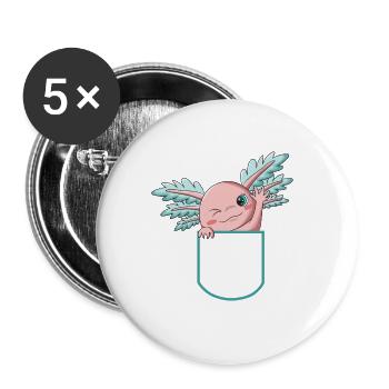 Axolotl Kawaii Funny Mexican Axolotl - Buttons large 2.2''/56 mm (5-pack) - white - Front
