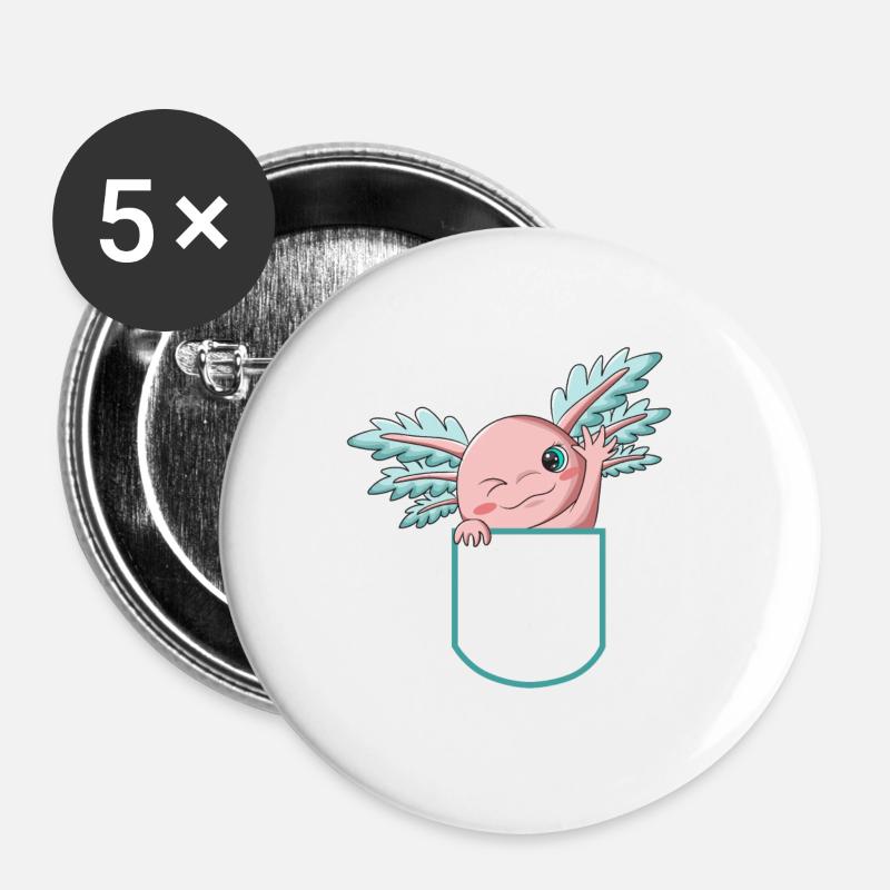 Axolotl Kawaii Funny Mexican Axolotl - Buttons large 2.2''/56 mm (5-pack) - white