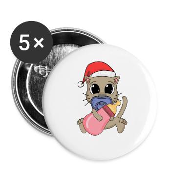 Bébé Chat Noël - Lot de 5 grands badges (56 mm) - blanc - Devant