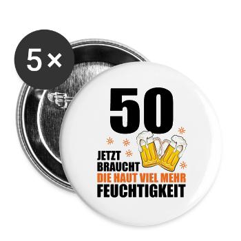 50 Geburtstag 50. Jubiläum 50 Ehrentag Bier Humor - Buttons groß 56 mm (5er Pack) - Weiß - Vorne