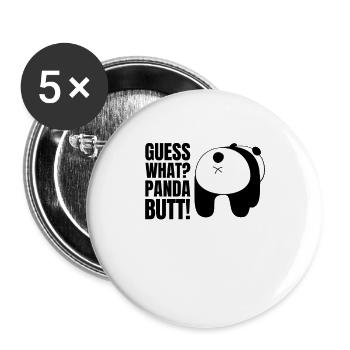 Guess what? Panda Butt Bär Spruch Humor Wortspiel - Buttons groß 56 mm (5er Pack) - Weiß - Vorne