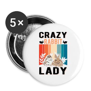 Crazy Rabbit dame Lapin Lapin Lapin - Lot de 5 grands badges (56 mm) - blanc - Devant