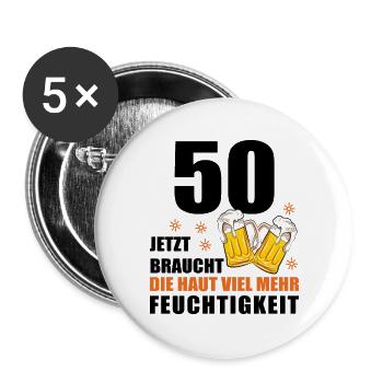50 Geburtstag 50. Jubiläum 50 Ehrentag Bier Humor - Buttons groß 56 mm (5er Pack) - Weiß - Vorne