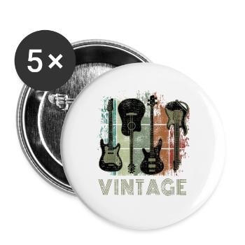 Guitare vintage pour le musicien et guitariste - Lot de 5 grands badges (56 mm) - blanc - Devant