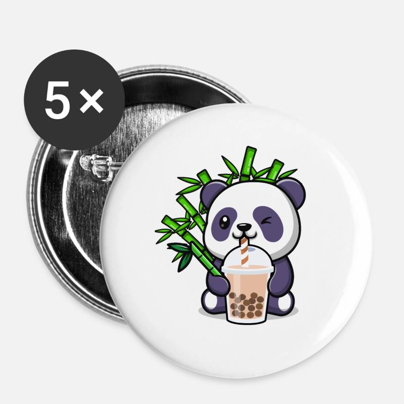 Panda Boba Tea Funny Bubble Tea Foodie Pet Lover - Buttons large 2.2''/56 mm (5-pack) - white