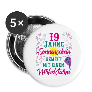 19 Geburtstag Frauen Geschenk 19 Jahre Geburtstag - Buttons groß 56 mm (5er Pack) - Weiß - Vorne