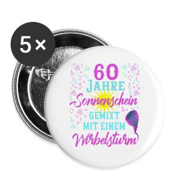 60 Geburtstag Frauen Geschenk 60 Jahre Geburtstag - Buttons groß 56 mm (5er Pack) - Weiß - Vorne