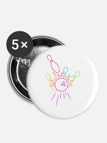 Bowling Pin Liebhaber - Buttons groß 56 mm (5er Pack) - Weiß