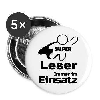 Super Leser Geschenk - Buttons groß 56 mm (5er Pack) - Weiß - Vorne