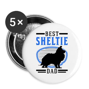 Meilleur chien de berger Shetland Papa Sheltie Chien de troupeau - Lot de 5 grands badges (56 mm) - blanc - Devant