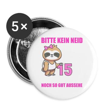 15 Jahre im Dienst 15 Jähriges Dienstjubiläum - Buttons groß 56 mm (5er Pack) - Weiß - Vorne