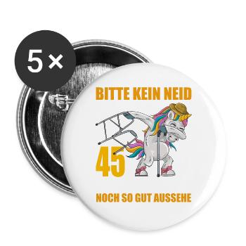 45 Jahre im Dienst 45 Jähriges Dienstjubiläum - Buttons groß 56 mm (5er Pack) - Weiß - Vorne