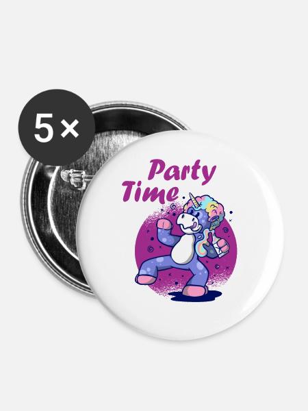 Party Time Einhorn - Buttons groß 56 mm (5er Pack) - Weiß