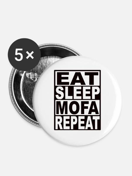 Eat Sleep Mofa Repeat - Buttons groß 56 mm (5er Pack) - Weiß