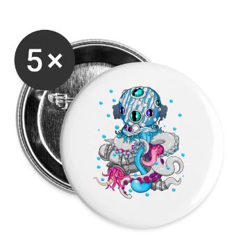 Oktopus - zombie - cooles Seeungeheuer Streetwear - Buttons groß 56 mm (5er Pack) - Weiß - Vorne