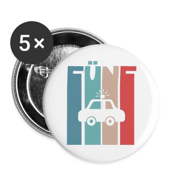 Polizeiauto 5 Jahre Kinder 5. Geburtstag Polizei - Buttons groß 56 mm (5er Pack) - Weiß - Vorne