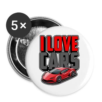 J’adore les voitures - Lot de 5 grands badges (56 mm) - blanc - Devant