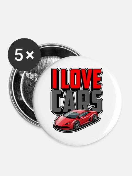 Ich liebe Autos - Buttons groß 56 mm (5er Pack) - Weiß