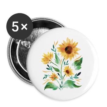 Sonnenblumen handgemalt - Buttons groß 56 mm (5er Pack) - Weiß - Vorne