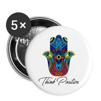 hamsa hand fatima yoga think positive Geschenk - Buttons groß 56 mm (5er Pack) - Weiß - Vorne