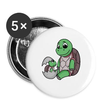 Tortue avec Bébé Tortue - Lot de 5 grands badges (56 mm) - blanc - Devant