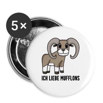 Mufflon Wildschaf - Buttons groß 56 mm (5er Pack) - Weiß - Vorne