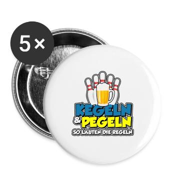 Kegeln & Pegeln - so lauten die Regeln - Buttons groß 56 mm (5er Pack) - Weiß - Vorne