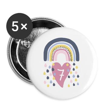 Regenbogen 7. Geburtstag Kind - Buttons groß 56 mm (5er Pack) - Weiß - Vorne