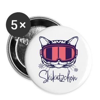 Katze Skifahren Skikätzchen Apres ski Wintersport - Buttons groß 56 mm (5er Pack) - Weiß - Vorne
