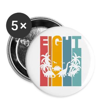 8. Ans Anniversaire des enfants Dino Dinosaur - Lot de 5 grands badges (56 mm) - blanc - Devant