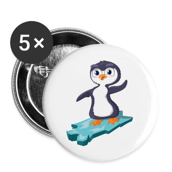 Penguin surfs on an ice floe - Buttons large 2.2''/56 mm (5-pack) - white - Front