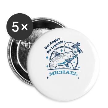 Der Angler die Legende Michael - Buttons groß 56 mm (5er Pack) - Weiß - Vorne
