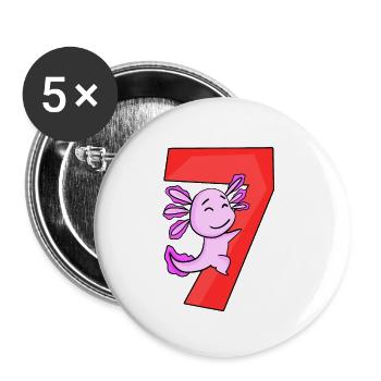 7 Jahre alt - 7. Geburtstag - Axolotl Motiv - Buttons groß 56 mm (5er Pack) - Weiß - Vorne