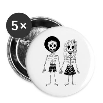 Mexico Skull Skeleton Pair Of Death Festival Skeletons - Buttons large 2.2''/56 mm (5-pack) - white - Front