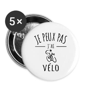 je peux pas j’ai vélo humour rider sport - Lot de 5 grands badges (56 mm) - blanc - Devant