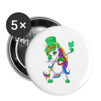Dabbing Einhorn St Patricks Tag - Buttons groß 56 mm (5er Pack) - Weiß - Vorne