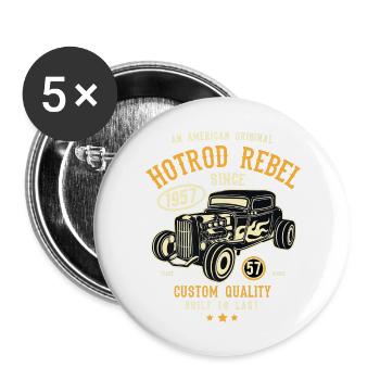 An American original Hotrod Rebel Hot Rod - Buttons groß 56 mm (5er Pack) - Weiß - Vorne
