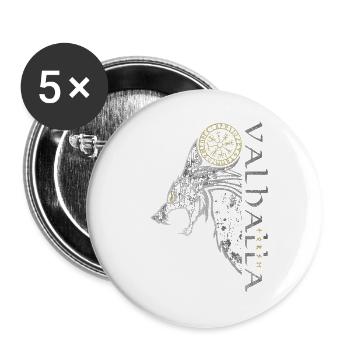Valhalla Wolf Vegvisir Wikinger Runenkompass - Buttons groß 56 mm (5er Pack) - Weiß - Vorne