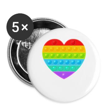Pop It Popit Heart Colorful Rainbow - Buttons large 2.2''/56 mm (5-pack) - white - Front