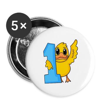 1 Jahr alt - Einschulung - Ente Motiv - Buttons groß 56 mm (5er Pack) - Weiß - Vorne