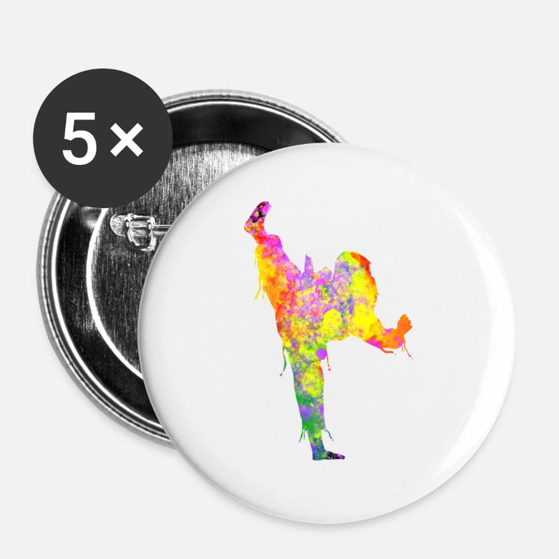 Tae Kwon Do Karate Bunte Silhouette für Mädchen - Buttons groß 56 mm (5er Pack) - Weiß
