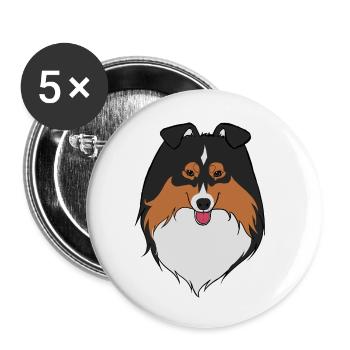 Sheltie trio noir - Lot de 5 grands badges (56 mm) - blanc - Devant