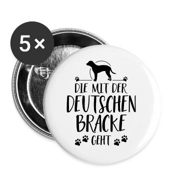 DIE MIT DEUTSCHE BRACKE GEHT Hundespruch Wilsigns - Buttons groß 56 mm (5er Pack) - Weiß - Vorne