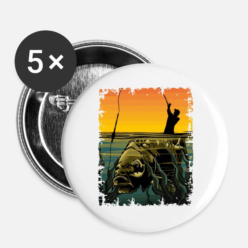 Karpfenfischen-Design Schwimmerfischen Angler Geschenk - Buttons groß 56 mm (5er Pack) - Weiß