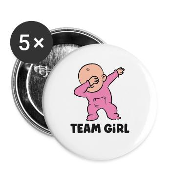 Team Girl Gender Reveal - Buttons groß 56 mm (5er Pack) - Weiß - Vorne