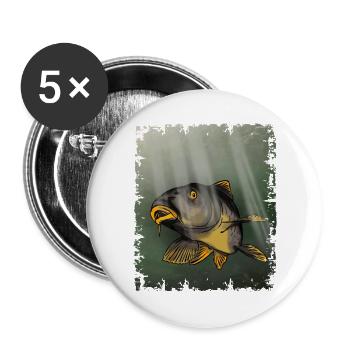 Karpfenfischen Unterwasserfisch-Design - Buttons groß 56 mm (5er Pack) - Weiß - Vorne